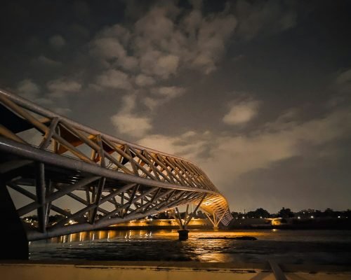 a bridge with lights at night